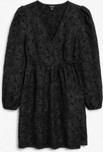 Jacquard wrap babydoll dress - Black