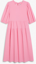 Midi textured puff sleeve dress - Pink