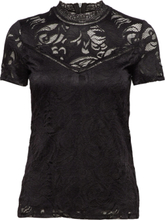 Vistasia Lace S/S Top - Noos T-shirts & Tops Short-sleeved Svart Vila*Betinget Tilbud