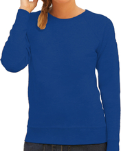 Blauwe sweater / sweatshirt trui met raglan mouwen en ronde hals voor dames