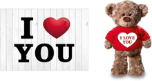 I Love You Valentijnskaart met knuffelbeer in rood shirtje 24 cm
