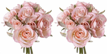 2x Luxe boeket kunstbloemen roze rozen 20 cm