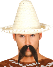 Liten Beige Sombrero med Vita Tofsar 33 cm