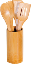 Bamboe houten keukengerei set spatels en lepels in ronde houder