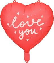 Love You - Hjerteformet Rød Folieballong med Tekst 45 cm