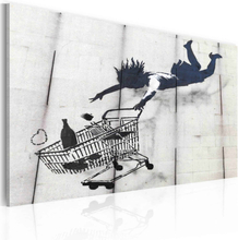 Lærredstryk Falling woman with supermarket trolley (Banksy)
