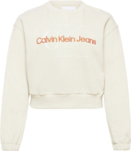 Plus Two T Monogram Crew Neck Tops Sweatshirts & Hoodies Sweatshirts White Calvin Klein Jeans