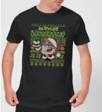 Dexter's Lab Pattern Men's Christmas T-Shirt - Black - S