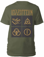 Led Zeppelin: Unisex T-Shirt/Gold Symbols in Black Square (Small)