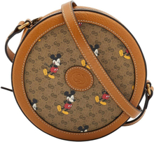 Gucci x Disney Brown GG Supreme Canvas and Leather Mini Mickey Mouse Round Shoulder Bag