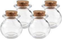 4x Mini glazen ronde flesjes/potjes 5,5 x 6 cm met kurk dop