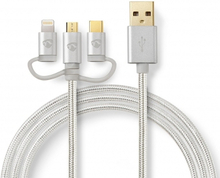 3 i 1 kabel | USB 2.0 | USB-A han | Apple Lightning 8-pin / USB Micro-B han / USB-C Han | 480 Mbps