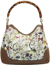 Gucci White Floral Canvas and Leather Peggy Bamboo Handle Hobo