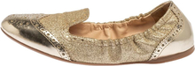 Prada Sport Gold Glitter Fabric and Patent Leather Brogue Scrunch Ballet Flats