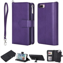 Aftagelig 2-i-1 TPU + lynlås tegnebog Stand læder taske til iPhone 8 Plus / 7 Plus / 6s Plus / 6 Plu