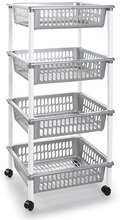 Zilverkleurige opberg trolleys/roltafels met 4 manden 85 cm