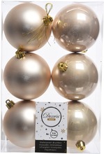 6x Licht parel/champagne kerstballen 8 cm kunststof mat/glans