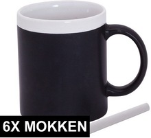 6x stuks krijt mokken in het wit - beschrijfbare koffie/thee mok