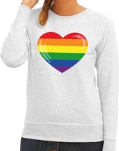 Gay pride regenboog hart sweater grijs voor dames