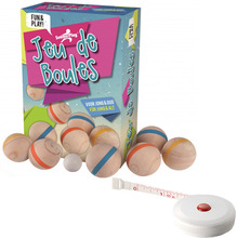 Houten Jeu de boules set met 6 ballen + compact meetlint/rolmaat 1,5 meter