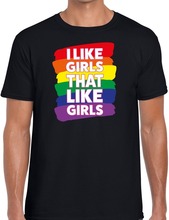 I like girls that like girls gay pride t-shirt zwart voor heren