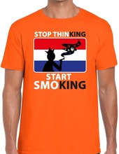 Oranje Stop thinking start smoking t-shirt heren