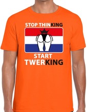 Oranje Stop thinking start twerking t-shirt heren