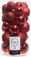 30x Rode kerstballen 4 - 5 - 6 cm kunststof mat/glans/glitter