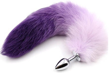Purple & White Faux Tail With Stainless Plug S Analplugg med svans