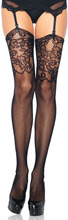 Fishnet Stockings With Lace Top Black O/S Strømpebukser