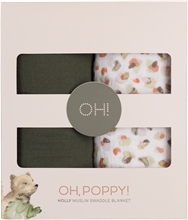 Oh, Poppy! Holly Muslin Swaddle Blanket 2-p Green