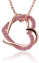 Halsband "Double hearts" med Austrian crystals och guldplätering -Rosa