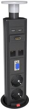 Uttagslist PopUp - 2 eluttag, 2 USB-uttag, 2 data, HDMI, Ø80mm, svart
