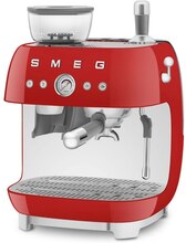 Manuell espressomaskin 50's Style, kaffekvarn, blank, röd