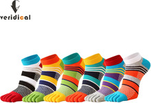 Bright Color Ankle Five Finger Socks Man Cotton Striped Patchwork Mesh Breathable Street Fashion No Show Socks With Toes Sokken