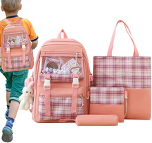 Cute Backpack Set For Girls School Aesthetic Backpack For Students 4pcs School Bag Set With Rabbit Pendant Backpack Shoulder Bag