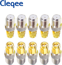 Cleqee 10PCS SMA Male to F Female RF Coaxial Adapter F Type Jack to SMA Plug Convertor RF Coax Straight Connector Gold plated