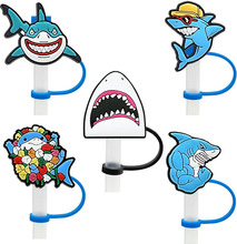 1PCS PVC Straw Toppers Cute Shark Straw Cover Airtight Dust Cap Splash Proof Drinking Plastic Straw Accessories New Arrival Gift