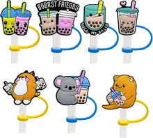1PCS PVC Straw Cover Cute Drink Pattern Straw Plug Reusable Splash Proof Drinking Fashion Straw Charms Fit Cup Straw Cap Pendant