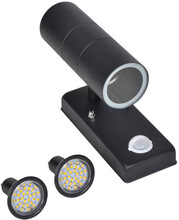 LED Vägglampa rostfritt stål cylinderformad svart med sensor
