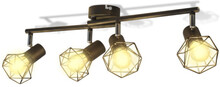 Taklampa industri-design spotlights med 4 LED-glödlampor svart