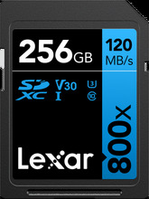 Lexar Professional 800x SDXC UHS-I cards, C10 V30 U3, R120/45MB 256GB