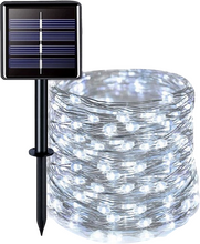 LED Lyskæde 12 meter i hvid med solcelle og wire