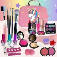 Makeup-sæt til børn, piger, kosmetisk makeup-taske med opbevaringsboks, til pige 3+ år gammel