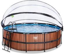 EXIT Wood Pool ø450x122cm med overdækning, Sand filter og varmepumpe, brun