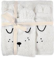 Alvi ® Terry sæt hætteklædte badehåndklæde og vaskehandske hvid