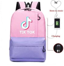 TIK TOK Ryggsäck - vattentät skolväska med USB och Hörlursuttag-Rosa