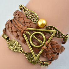 Harry Potter Brunt Läderarmband -Gyllene Kvicken & Dödsrelikerna