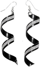 Långa Örhängen med Twist - Glitter Spiral i Svart & Silver