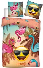 Emoji Flamingo Påslakanset Bäddset Vändbart 140x200+63x63 cm